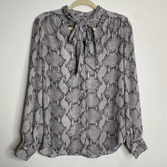 Banana‎ Republic Tie Neck Grey Snake Blouse Size M - Picture 1 of 5